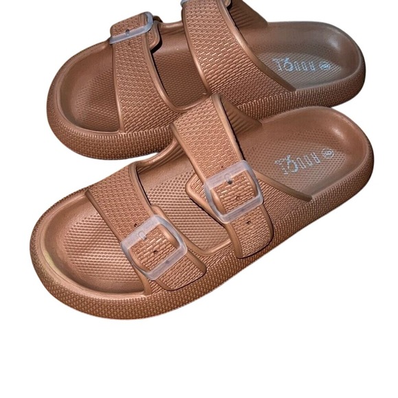 ROUGE Two Strap Buckle Slides Sandals Slip On Comfort Summer Pool - Picture 1 of 6